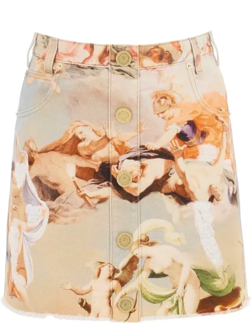 BALMAIN denim mini skirt with 'sky' print