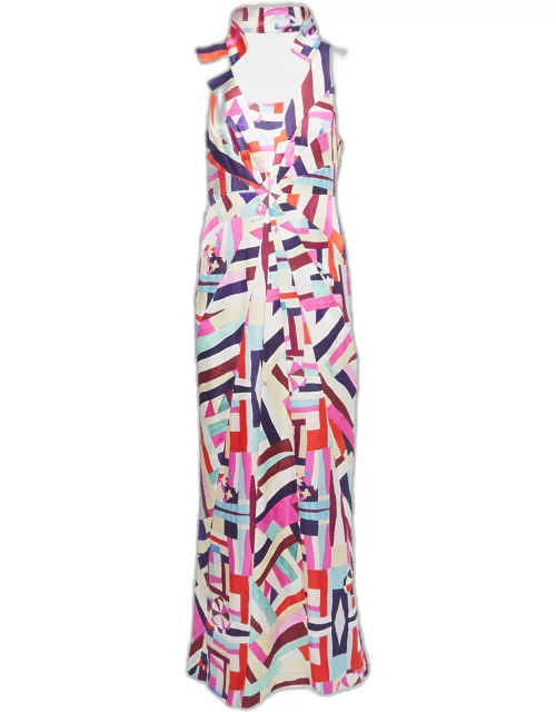 Chanel Multicolor Printed Silk Back Cut Out Sleeveless Maxi Dress