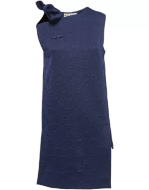 Marni Navy Blue Jacquard Bow Detail Sleeveless Short Dress