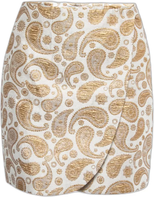 Stella McCartney Gold/White Paisley Brocade Mini Wrap Skirt