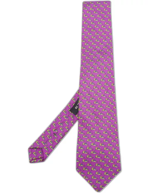 Etro Purple Logo Print Silk Tie