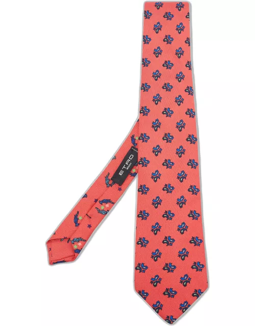 Etro Red Paisley & Bird Print Silk Tie