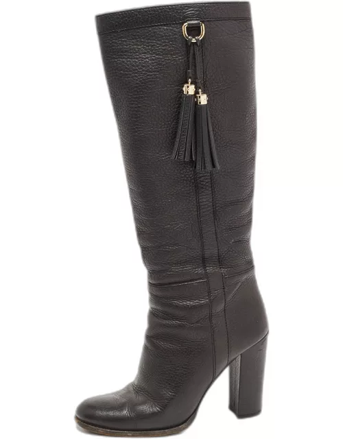 Gucci Black Leather Bamboo Tassel Knee Length Boot