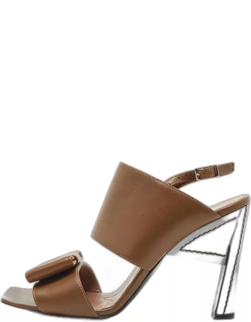 Marni Brown Leather Bow Detail Ankle Strap Sandal