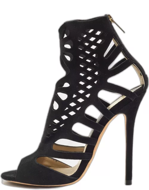 Jimmy Choo Black Leather Suede Cut Out Ankle Bootie