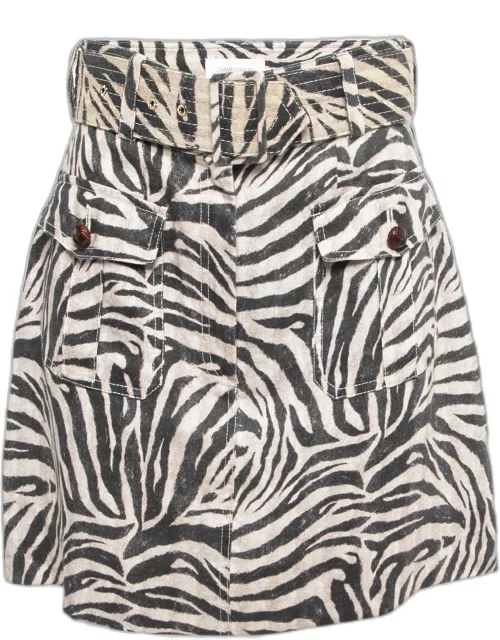 Zimmermann Beige Zebra Print Linen Belted Mini Skirt