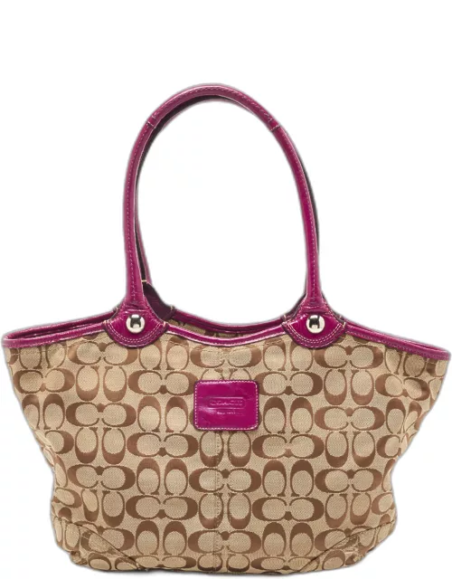 Coach Beige/Pink Signature Canvas and Leather Tote