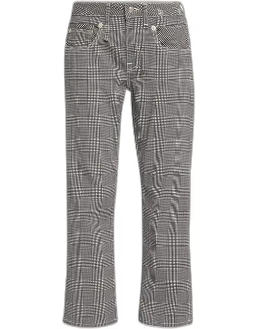 Glen Plaid Low-Rise Straight Cropped Pant