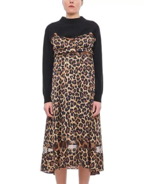 Sacai Leopard Print X Knit Dres