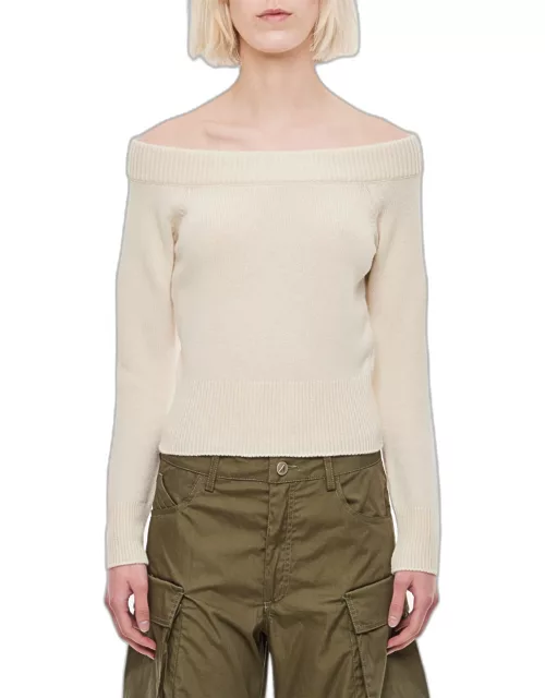 Alexander McQueen Ivory Knitted Sweater With Open Shoulder