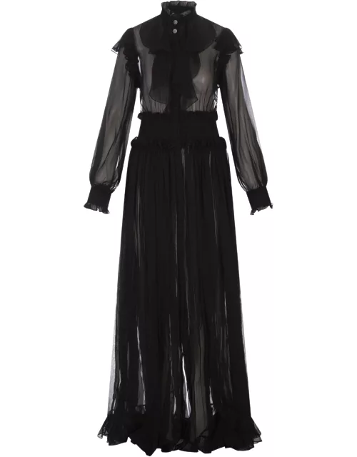 Roberto Cavalli Black Long Dress With Ruffle