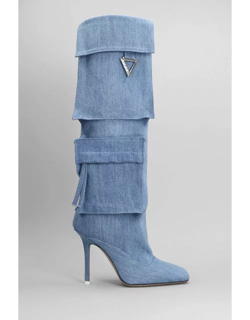 The Attico Sienna High Heels Boots In Cyan Cotton