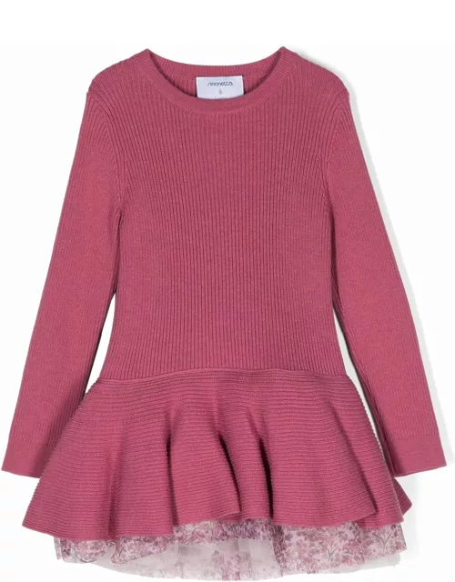 Simonetta Rose Pink Cotton-virgin Wool Blend Dres