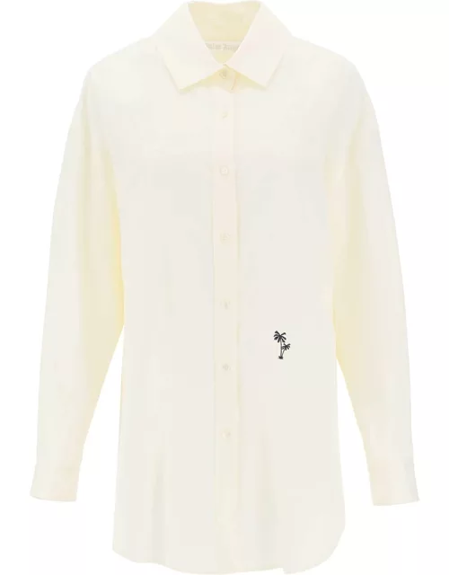 PALM ANGELS poplin shirt with palm embroidery