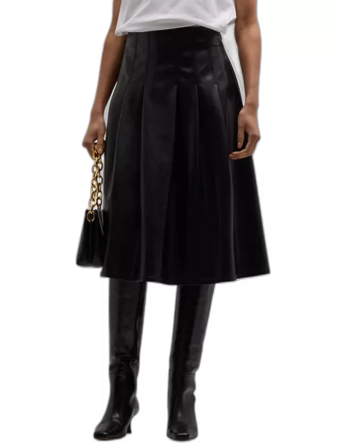 Pleated Faux Luxe Leather Midi Skirt