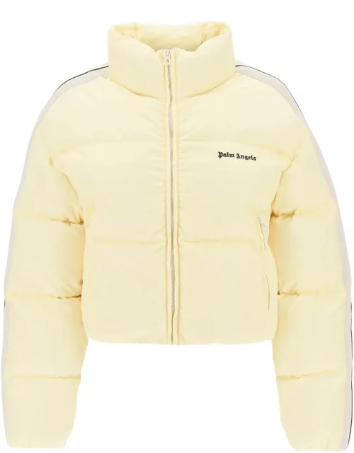 PALM ANGELS cropped puffer jacket with bands on sleeve