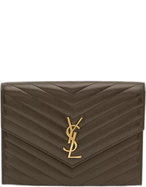 YSL Monogram Flap Clutch Bag in Smooth Leather