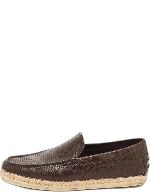 Tod's Brown Lizard Embossed Leather Espadrille