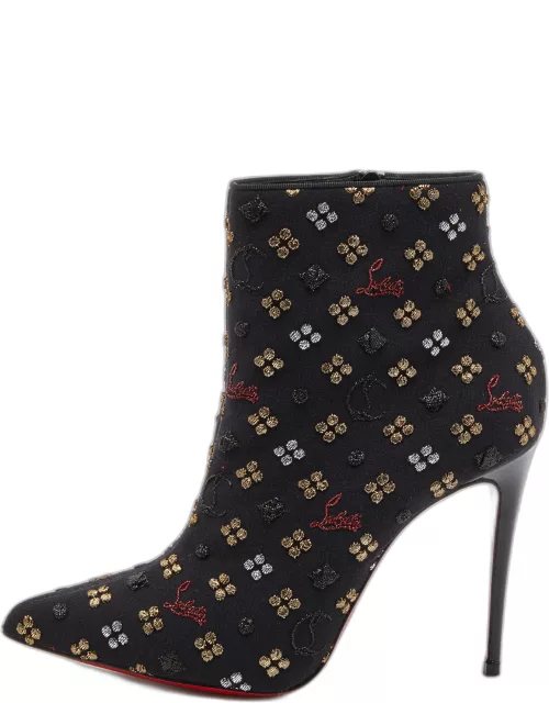 Christian Louboutin Black Embroidered Fabric So Kate Ankle Bootie