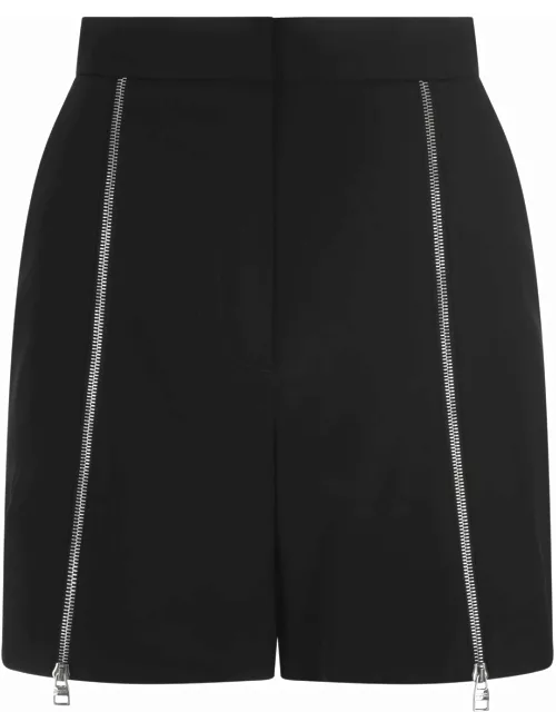 Alexander McQueen Black Wool Shorts With Front Zip