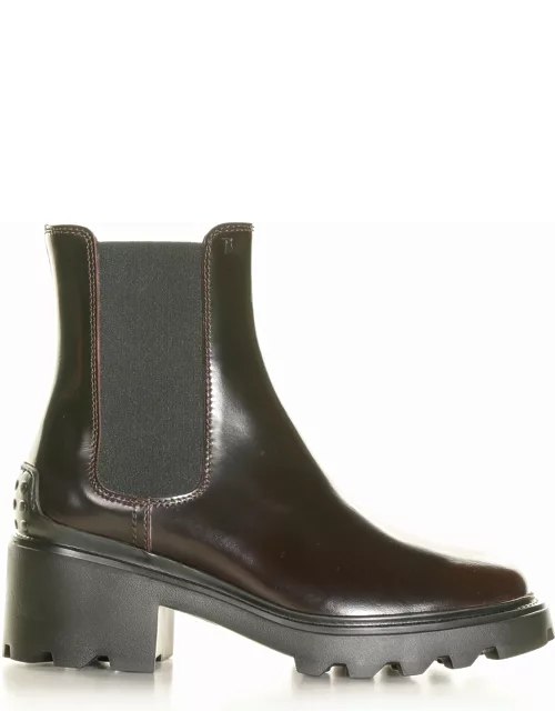 Tod's Leather Ankle Boot With Macro Sole