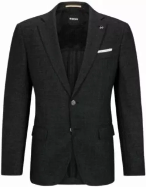 Slim-fit jacket in micro-patterned wool and cotton- Black Men's Sport Coat