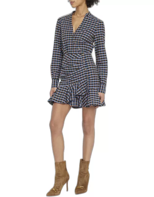 Sherry Plaid Snap-Front A-Line Mini Dres