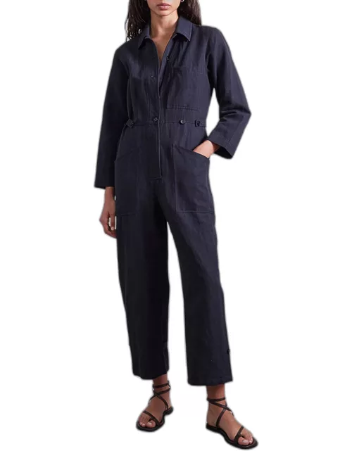 Ares Cropped Button-Down Utility Jumpsuit