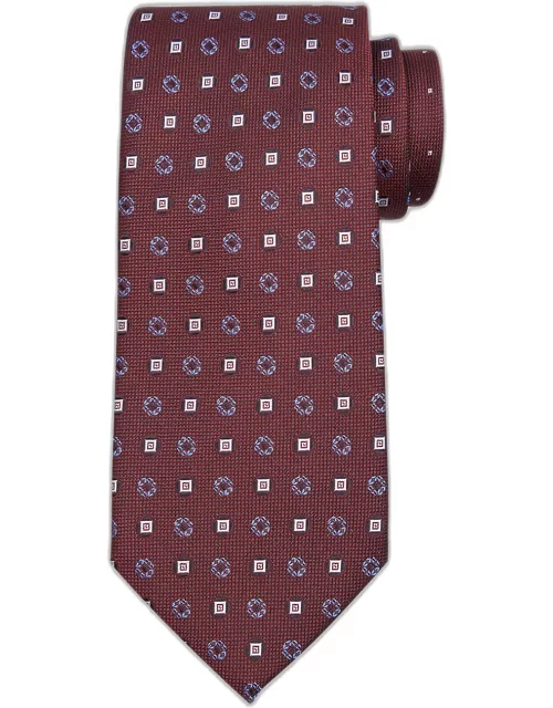Men's Woven Boxes and Squares Silk Tie