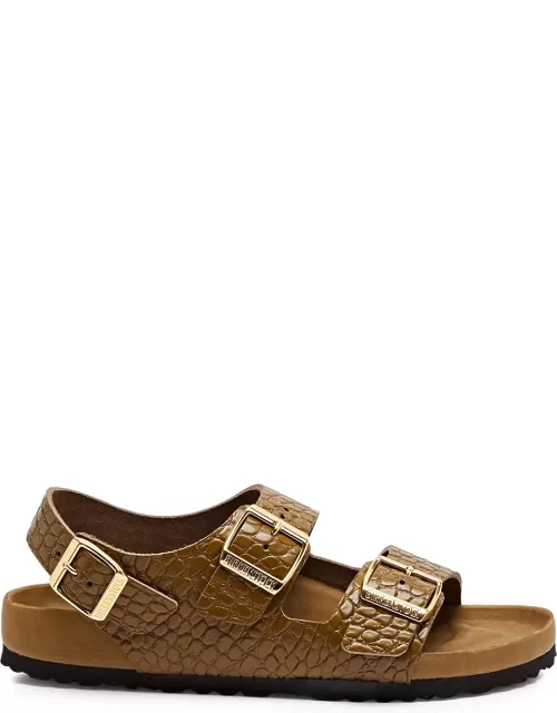 Birkenstock Milano Crocodile-effect Leather Sandals - Khaki