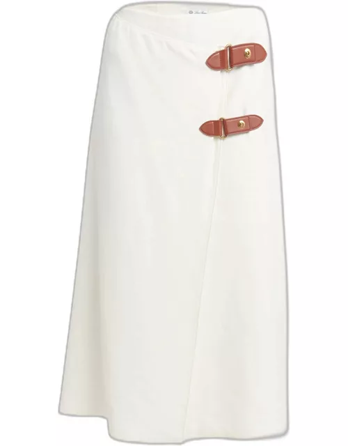 Structured Linen Midi Skirt with Leather Belted Detai