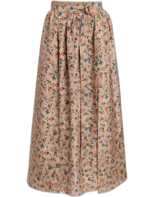 Isabel Bolivian Garden-Print Midi Skirt