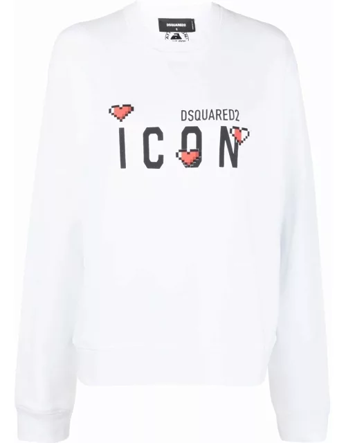 White sweatshirt with Icon print and heart