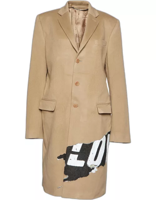 Givenchy Light Brown Wool & Cashmere Printed Detail Mid Length Coat