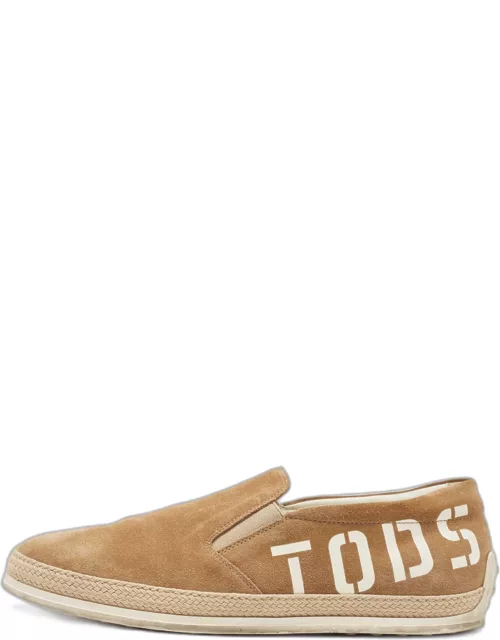 Tod's Brown Suede Leather Logo Slip On Espadrille Sneaker