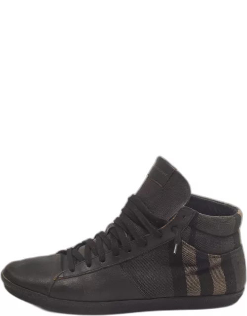 Burberry Black Leather and Check Canvas High Top Sneaker