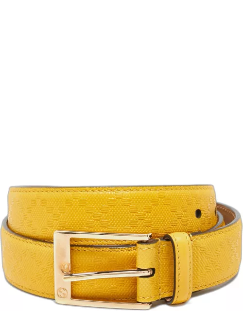 Gucci Yellow Diamante Leather Square Buckle Belt 85C