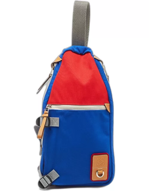 Loewe Blue/Red Canvas Color-Block Sling Backpack