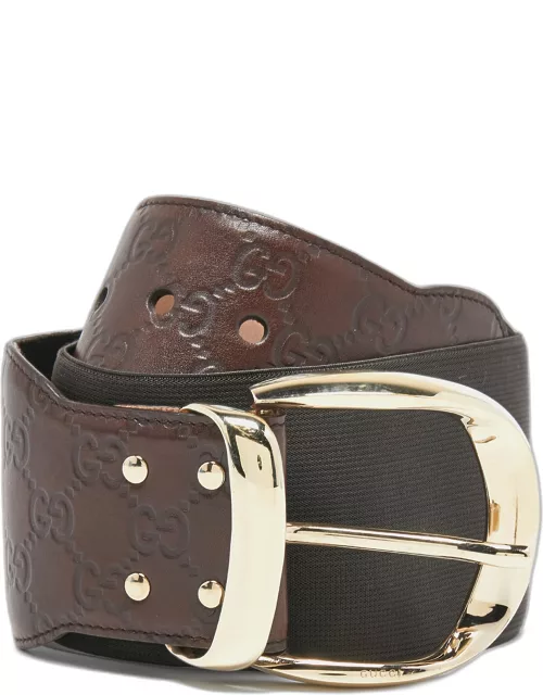 Gucci Dark Brown Guccissima Leather And Elastic Buckle Belt 80 C