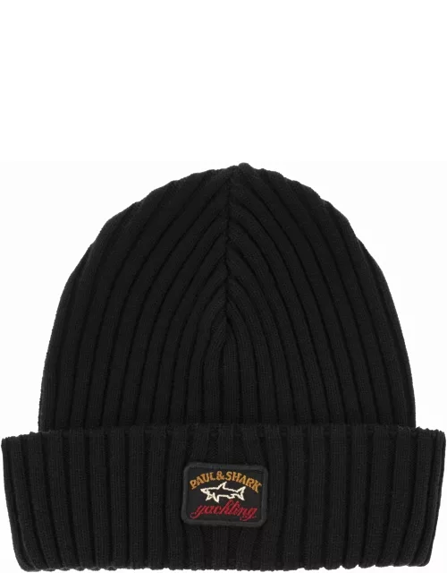 Paul & Shark Iconic Coin Badge Ribbed Wool Hat