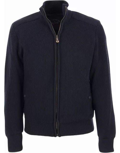 Paul & Shark Wool Cardigan With Zip And Iconic Badge