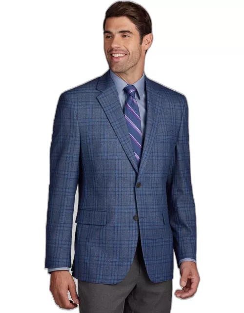 JoS. A. Bank Men's Traditional Fit Plaid Sportcoat, Blue, 46 Long