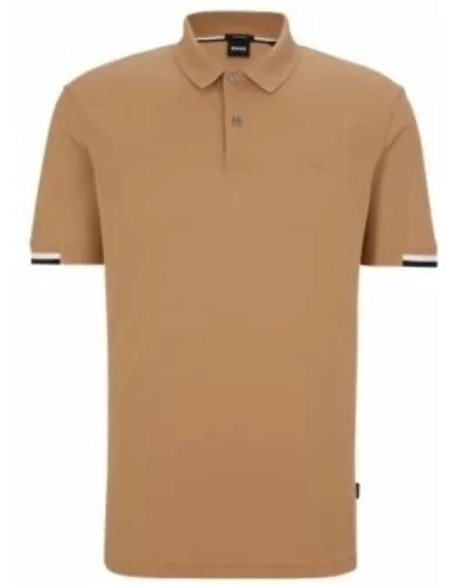 Regular-fit polo shirt with rubberized logo- Beige Men's Polo Shirt