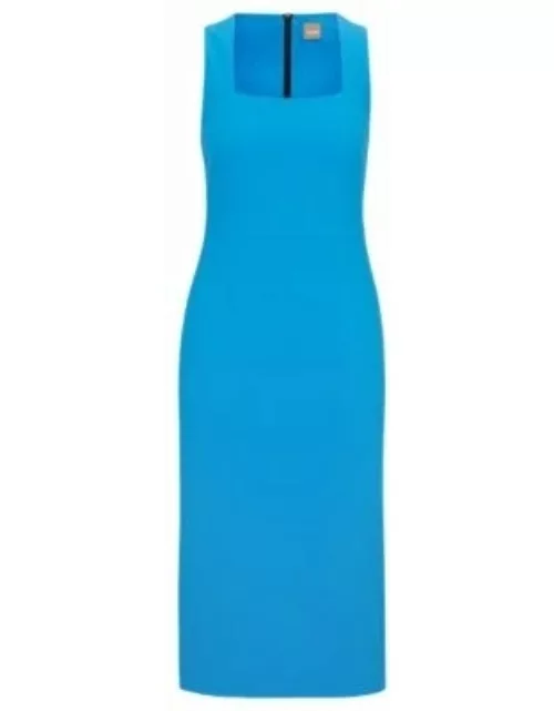 Square-neck slim-fit dress in stretch material- Blue Women's Business Dresse