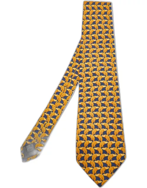 Gucci Yellow Animal Printed Silk Tie