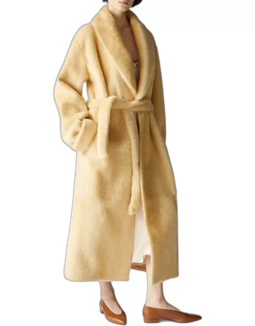 Thierry Belted Plush Sheep Shearling Coat