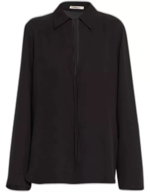 Malon Long-Sleeve Silk Collared Shirt