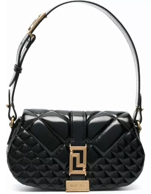 Glossy black Greca Goddess shoulder bag