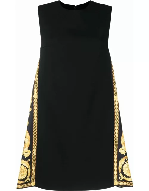 Black Barocco short dress with contrasting insert