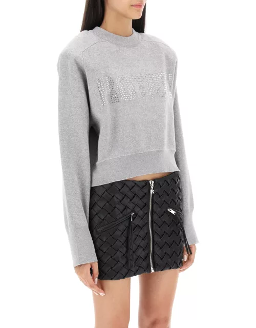 Rotate by Birger Christensen Cropped Sweater With Rhinestone-studded Logo
